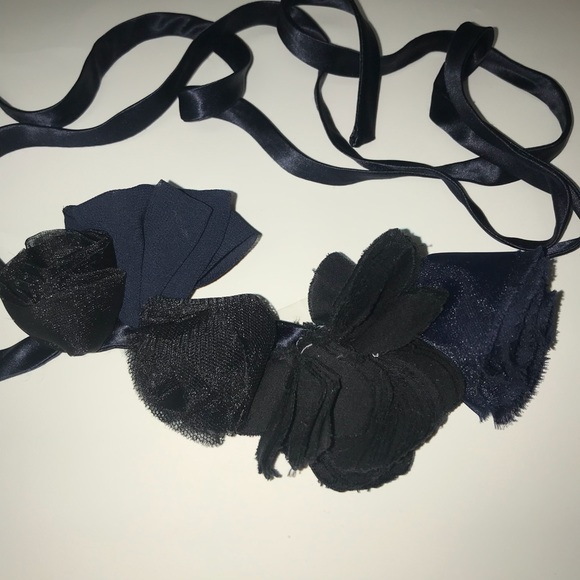 J. Crew Flowerette Sash Silk Ribbon Belt Navy Black